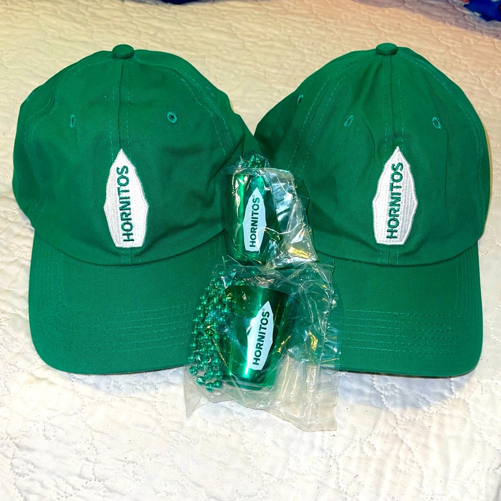 2 HORNITOS HATS + 2 SHOT GLASS BEADED NECKLACE